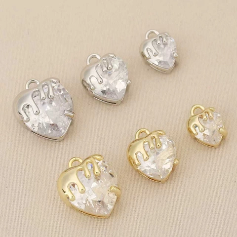 18K Gold Plated Copper Heart Zircon Pendants Liquid Metal Melting Style DIY Jewelry Accessories For Necklace Pendant Only