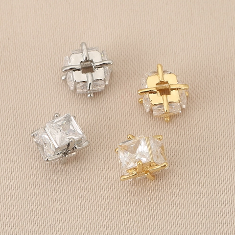 18K Gold Plated Copper Square Zirconia Spacer Beads For DIY Jewelry Making Necklace Bracelet Earring Accessories Geometric Cubic Pendant