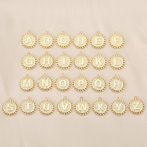 18K Gold Plated Copper Round 26 English Alphabet Letters Initial Pendant Charm For DIY Necklace Bracelet Keychain Jewelry Making Accessory