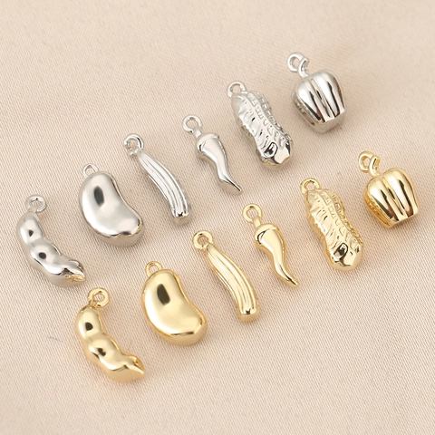 Copper 18K Gold Plated Vegetable Pendants Peanut Chili Pea Charms For DIY Jewelry Making Handcrafted Accessories