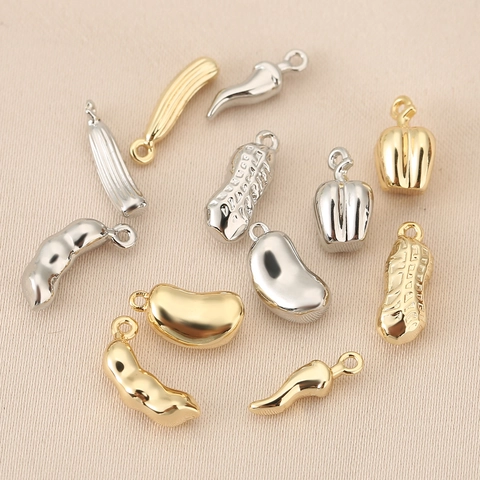 Copper 18K Gold Plated Vegetable Pendants Peanut Chili Pea Charms For DIY Jewelry Making Handcrafted Accessories