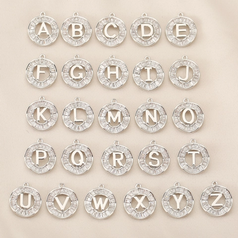 Alphabet Letter Round Pendants Copper 18K Gold Plated Rhinestone Charms For DIY Jewelry Making Necklace Bracelet Accessory