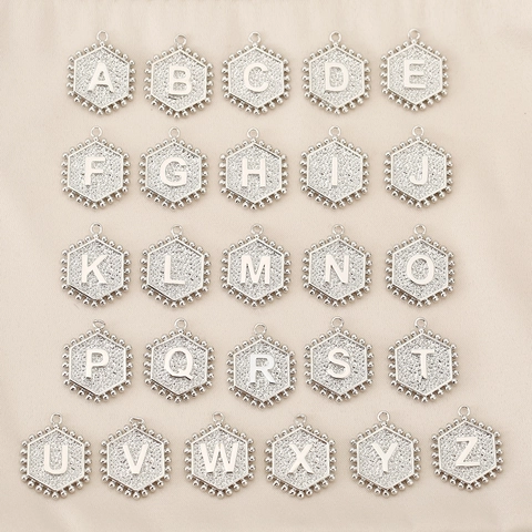 Brass 18K Gold Plated Hexagonal Alphabet Pendant For DIY Jewelry Making Necklaces Bracelets Earrings Initial Alphabet Charms
