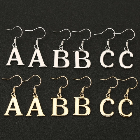 Personalized Alphabet Initial Dangle Hook Earrings For Women Minimalist Copper Gold Silver Plated Capital Letter Earrings Jewelry