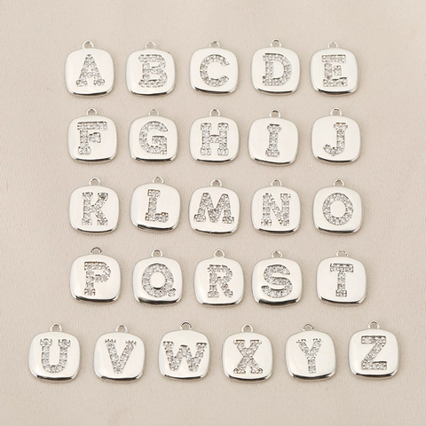 Eighteen K Gold Plated Brass Alphabet Letter Pendant Zirconia Inlaid Square Charm For DIY Necklace Bracelet Jewelry Making