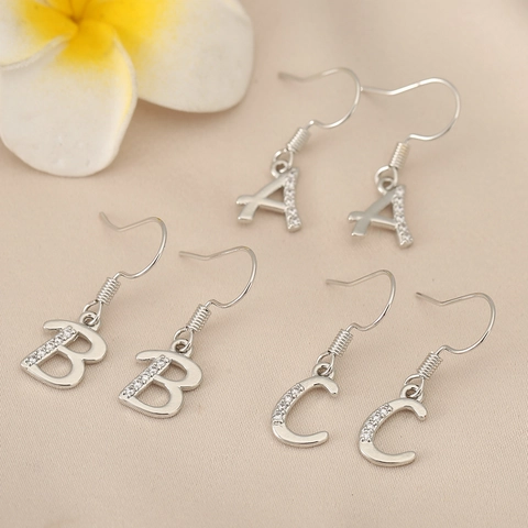 18K Gold Plated Copper Letter Dangle Earrings For Women Rhinestone Alphabet Initial Hook Earrings Fashion Jewelry PJ0227