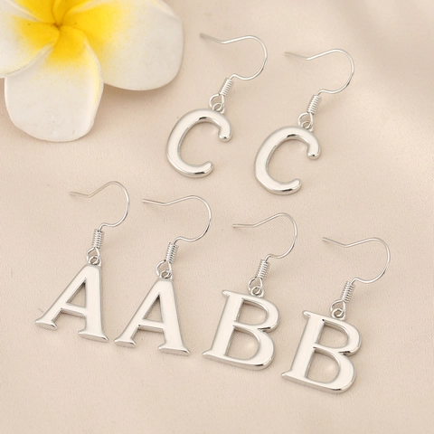 Personalized Alphabet Initial Dangle Hook Earrings For Women Minimalist Copper Gold Silver Plated Capital Letter Earrings Jewelry