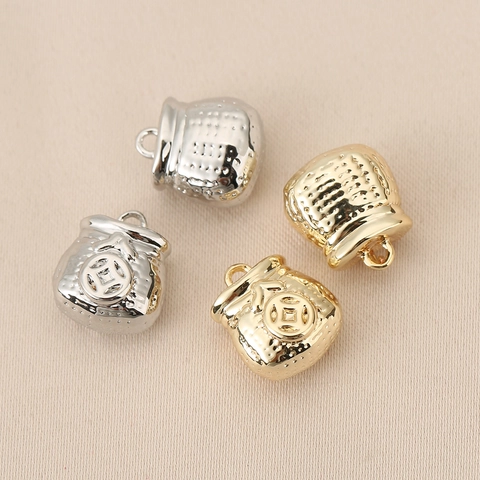 18K Gold Plated Copper Money Bag Pendant For DIY Jewelry Making Lucky Bag Charms With Coin Pattern Folk Style Jewelry Findings