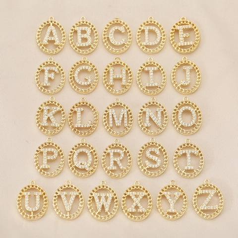 18K Gold Plated Copper 26 Initial Alphabet Letter Pendant Micro Pave Zirconia Hollow DIY Jewelry Accessory Pendant Only