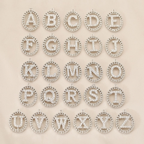 18K Gold Plated Copper 26 Initial Alphabet Letter Pendant Micro Pave Zirconia Hollow DIY Jewelry Accessory Pendant Only