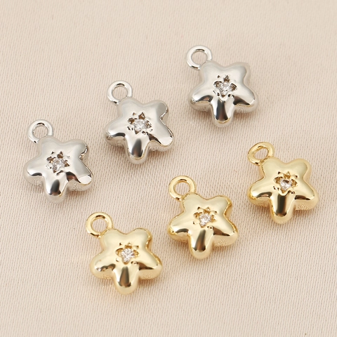 Ciondolo Pendente a Stella in Ottone Placcato Oro 18K Con Intarsio in Micro Zirconia per Fai da Te Gioielli Bracciali Collane