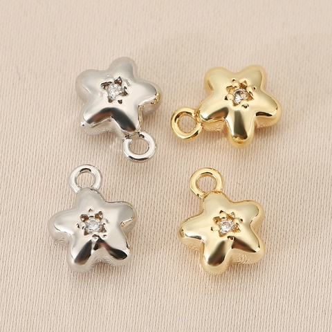 Ciondolo Pendente a Stella in Ottone Placcato Oro 18K Con Intarsio in Micro Zirconia per Fai da Te Gioielli Bracciali Collane
