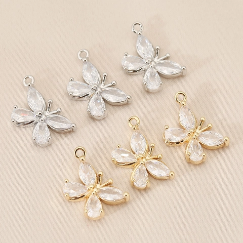 Copper Butterfly Pendant With Zirconia 18K Gold Plated Inlaid Charm DIY Jewelry Making Findings For Necklace Bracelet Making