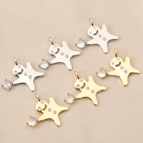 Pendentif en Cuivre Plaqué Or 18K Visage Souriant Bonhomme de Pain d'Épice Étoile Lune Avec Zirconia pour DIY Collier Bracelet Fabrication de Bijoux