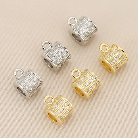18K Gold Plated Copper Cylinder Zirconia Spacer Beads Pendant Bail Connector For DIY Bracelet Necklace Jewelry Making Finding