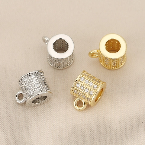 18K Gold Plated Copper Cylinder Zirconia Spacer Beads Pendant Bail Connector For DIY Bracelet Necklace Jewelry Making Finding