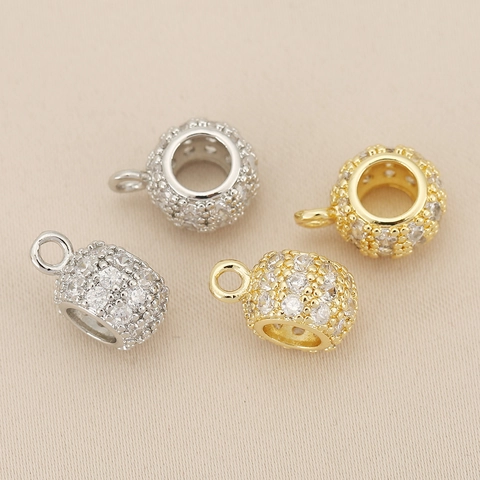 18K Gold Plated Copper Barrel Charm With Cubic Zirconia Pavé DIY Jewelry Making Spacer Bead Cylinder Pendant For Bracelets