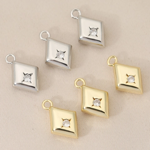 Koperen Ruit Hanger Alleen (Zonder Ketting) Met Zirkonia Sterzetting Voor DIY Sieraden Maken Kettingen Armbanden Accessoire