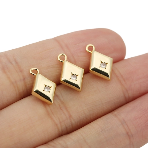 Koperen Ruit Hanger Alleen (Zonder Ketting) Met Zirkonia Sterzetting Voor DIY Sieraden Maken Kettingen Armbanden Accessoire