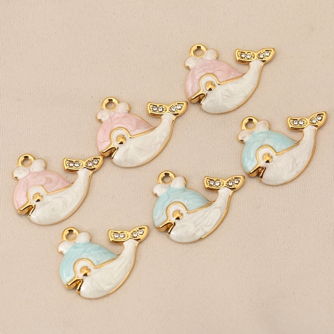 Pendentif Dauphin Baleine en Émail Acier Inoxydable Breloque Animale Plaqué Or Strass Accessoire de Bijoux DIY pour Femme