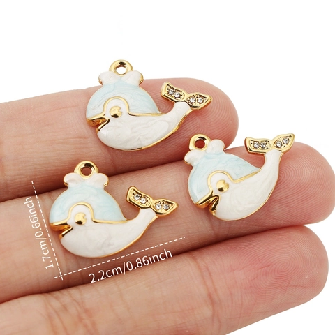 Pendentif Dauphin Baleine en Émail Acier Inoxydable Breloque Animale Plaqué Or Strass Accessoire de Bijoux DIY pour Femme