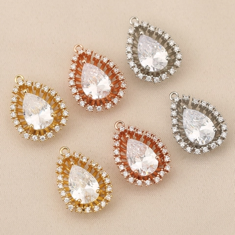Copper Water Drop Pear Shaped Pendant Zirconia Inlaid DIY Jewelry Accessories For Necklace Earrings Gold Silver Rose Gold
