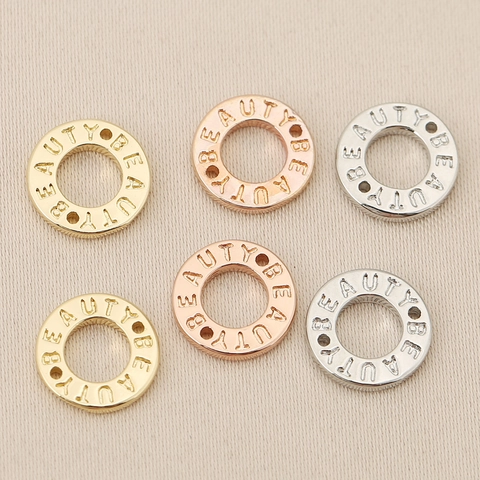 Connecteur Anneau Rond en Alliage Électroplaqué Lettres Beauty Gravées Accessoires Bijoux DIY pour Colliers Bracelets Or Argent Or Rose