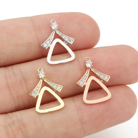 Vintage Geometric Triangle Copper Pendant DIY Jewelry Making Accessories Rhinestone Inlaid Gold Silver Rose Gold Plated Pendants For Necklaces