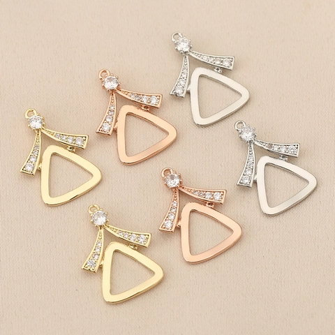 Vintage Geometric Triangle Copper Pendant DIY Jewelry Making Accessories Rhinestone Inlaid Gold Silver Rose Gold Plated Pendants For Necklaces