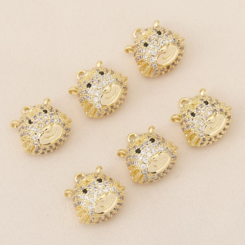 Cartoon Tiger Head Pendant Gold Plated Copper Rhinestone Charm For DIY Jewelry Making Necklace Bracelet Women Gift