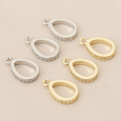Electroplated Copper Teardrop Pendant Connector With Zirconia For DIY Necklace Bracelet Earrings Jewelry Making Findings