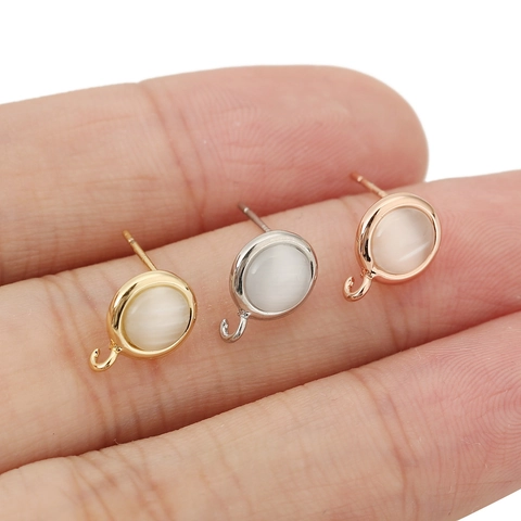 18k Gold Plated Copper Cat's Eye Stone Earring Base With 925 Sterling Silver Earring Post For DIY Jewelry Making
