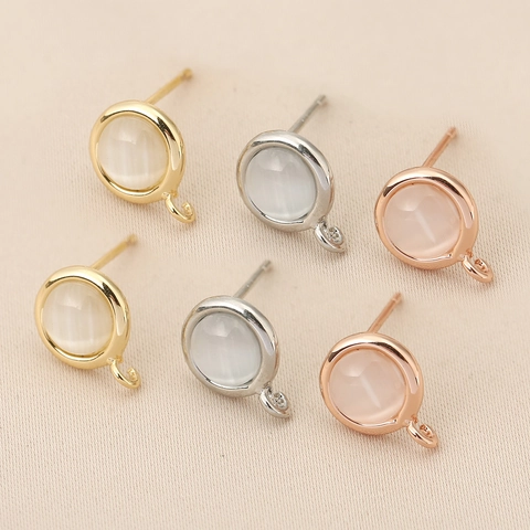 18k Gold Plated Copper Cat's Eye Stone Earring Base With 925 Sterling Silver Earring Post For DIY Jewelry Making