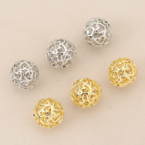 18K Gold Plated Copper Hollow Heart Beads For DIY Jewelry Making Sphere Spacer Charms Bracelet Necklace Accessory