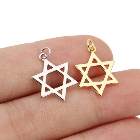Copper Hexagram Star DIY Pendant Accessory 18K Gold Plated Star Of David Charm For Necklace Bracelet Making Jewelry