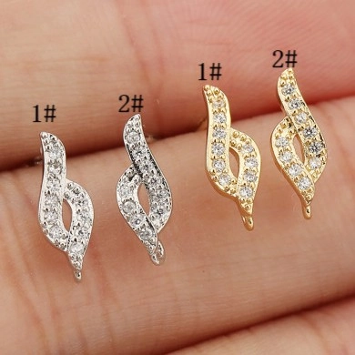Boucles d'Oreilles Clous Vague en Cuivre Plaqué Or 18K Avec Tige en Argent Sterling 925 Zircone DIY Accessoires