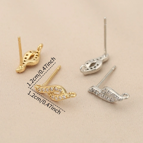 Boucles d'Oreilles Clous Vague en Cuivre Plaqué Or 18K Avec Tige en Argent Sterling 925 Zircone DIY Accessoires