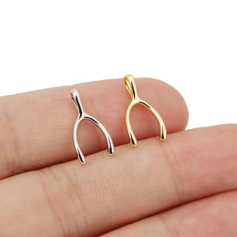 Vintage Copper Wishbone Pendant For DIY Jewelry Making Gold Plated Lucky Y Shape Charm For Necklace Accessory Pendant Only