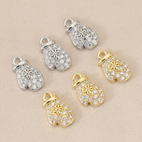 18K Gold Plated Copper Zirconia Glove Snowflake Pendant Charms For DIY Necklace Bracelet Making Christmas Jewelry Findings