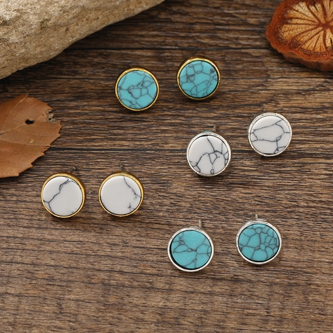 Bohemian Runde Türkis Ohrstecker Vintage Legierung Geometrische Marmor Stein Schmuck Mit Edelstahl Ohrstecker-Stift Damen