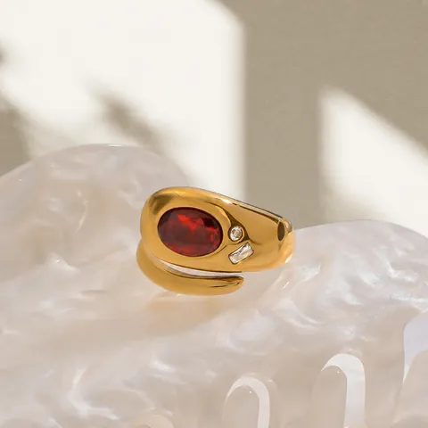 Anillo Abierto Envolvente de Serpiente de Acero Inoxidable para Mujer Bañado en Oro Plata Diamante de Imitación Piedra Verde Esmeralda Joyería Ajustable