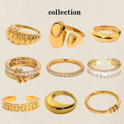 Anello di Lusso in Acciaio Inossidabile con Strass per Donna Design Geometrico Occidentale Placcato Oro Farfalla Croissant