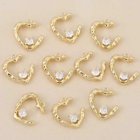 Luxus Kupfer Herz Quadrat Anhänger Gehämmerte Textur Strass Eingelegt DIY Schmuckherstellung Zubehör Gold Silber Vergoldet Charms