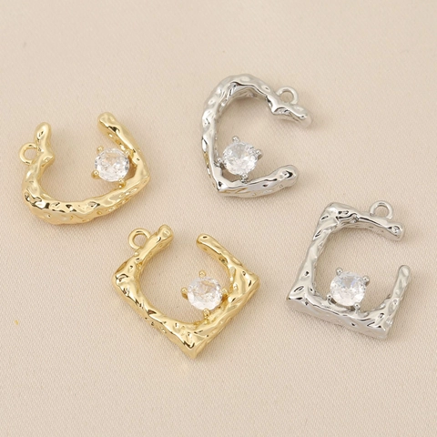 Luxus Kupfer Herz Quadrat Anhänger Gehämmerte Textur Strass Eingelegt DIY Schmuckherstellung Zubehör Gold Silber Vergoldet Charms