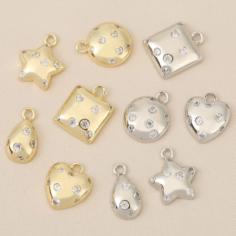 Copper 18k Gold Plated Zirconia Inlaid Pendants For DIY Jewelry Making Star Heart Round Square Drop Shape Charm Accessories
