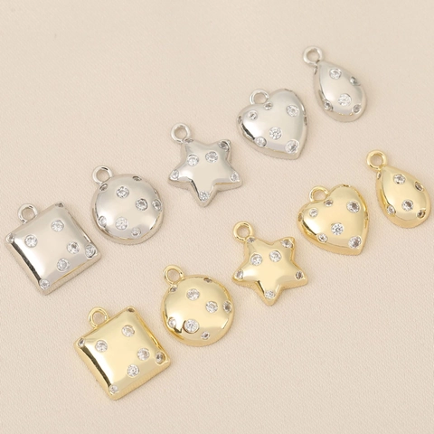 Copper 18k Gold Plated Zirconia Inlaid Pendants For DIY Jewelry Making Star Heart Round Square Drop Shape Charm Accessories