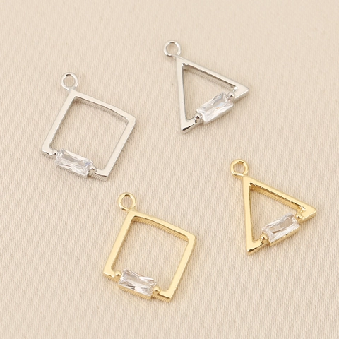 Geometrische Rhombus Dreieck Kupfer Anhänger Gold Silber Galvanisiert Strass Eingelegt Charms Für DIY Schmuckherstellung Zubehör