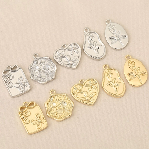 Retro Copper Flower Pendant 18K Gold Silver Plated Personalized Botanical Floral DIY Jewelry Accessories Finding Charms