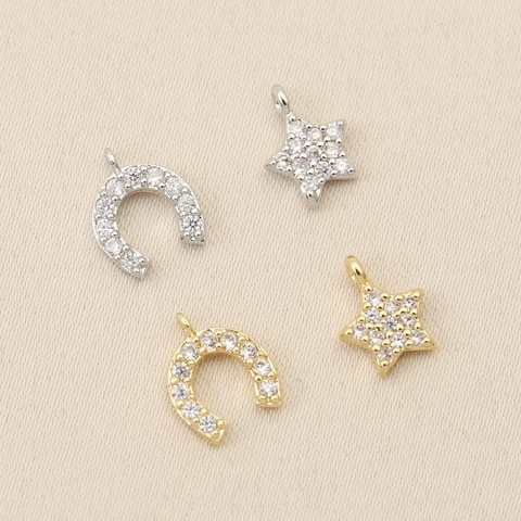 Copper Plated 18K Gold Zirconia Moon Star Horseshoe Charms For DIY Jewelry Making Pendant Necklace Bracelet Accessories