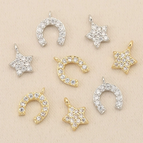 Copper Plated 18K Gold Zirconia Moon Star Horseshoe Charms For DIY Jewelry Making Pendant Necklace Bracelet Accessories
